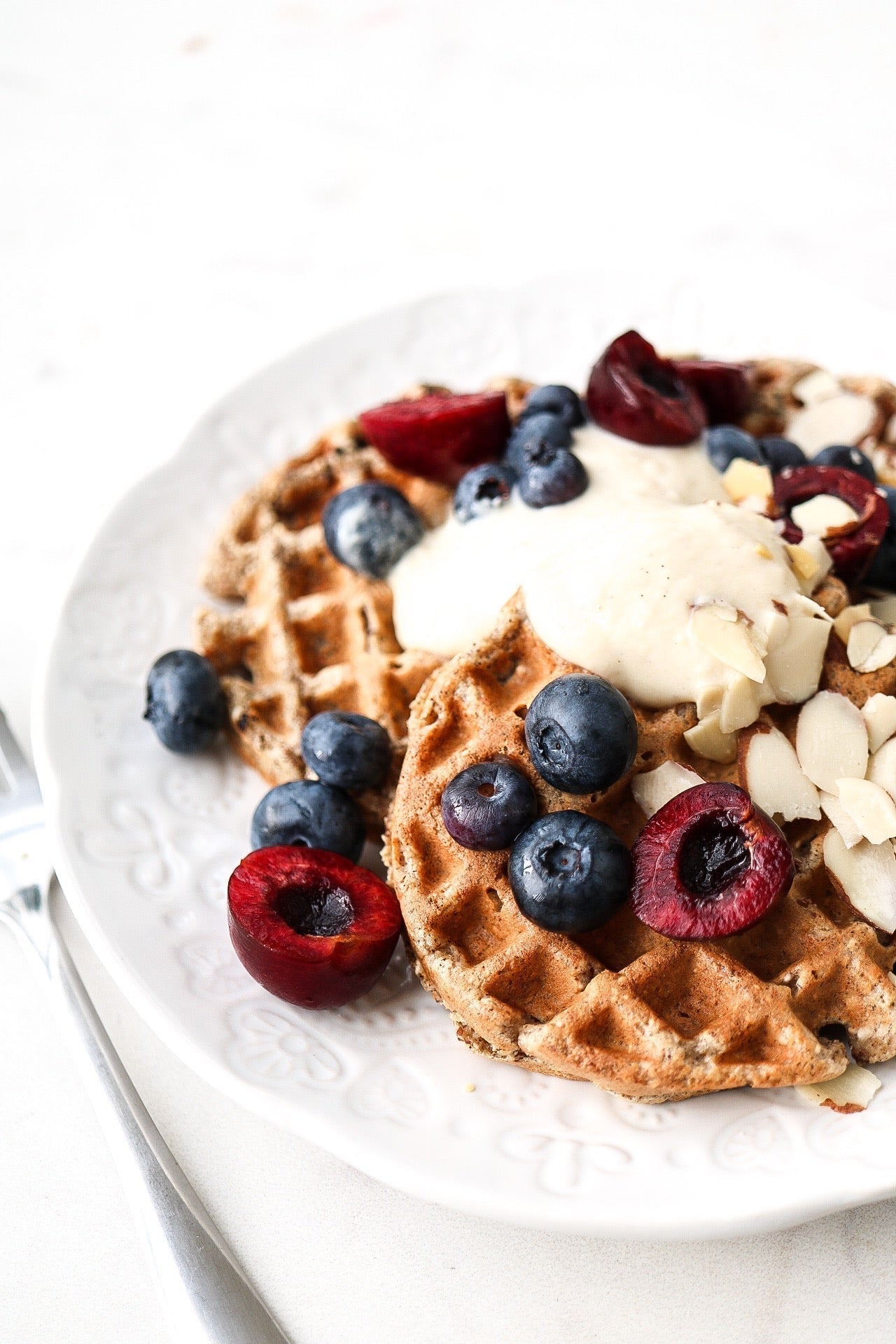 Salted Almond Oatmeal Waffles