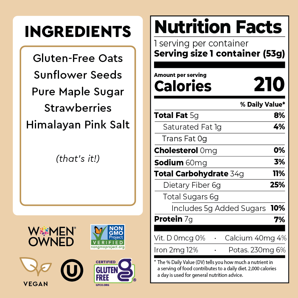 Nutrition Facts and Ingredients for Mylk Labs Maple Strawberry Instant Oatmeal