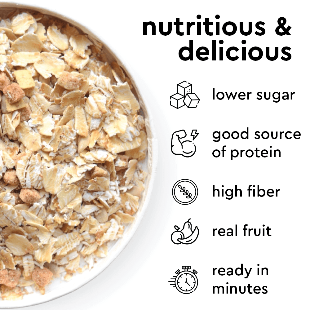 oatmeal benefits - low sugar, high protein, high fiber, real fruit