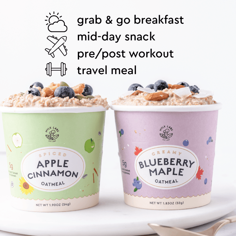 oatmeal usage - grab & go breakfast, snack, post workout, travel meal hover