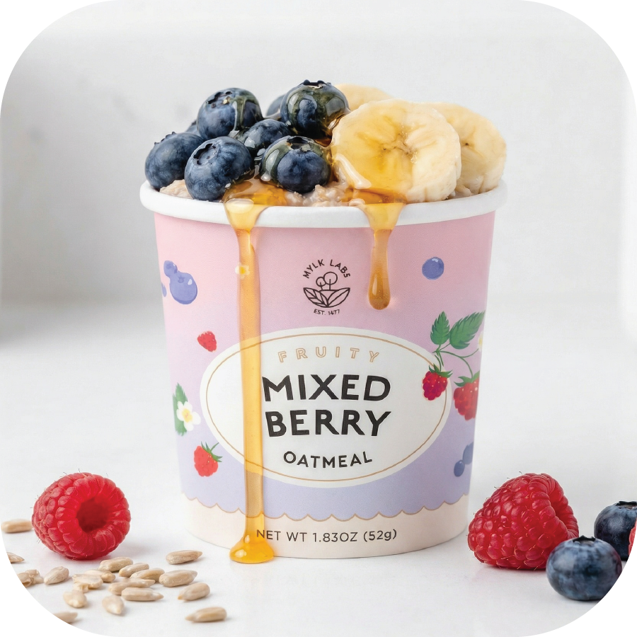 mixed berry oatmeal with honey and bananas