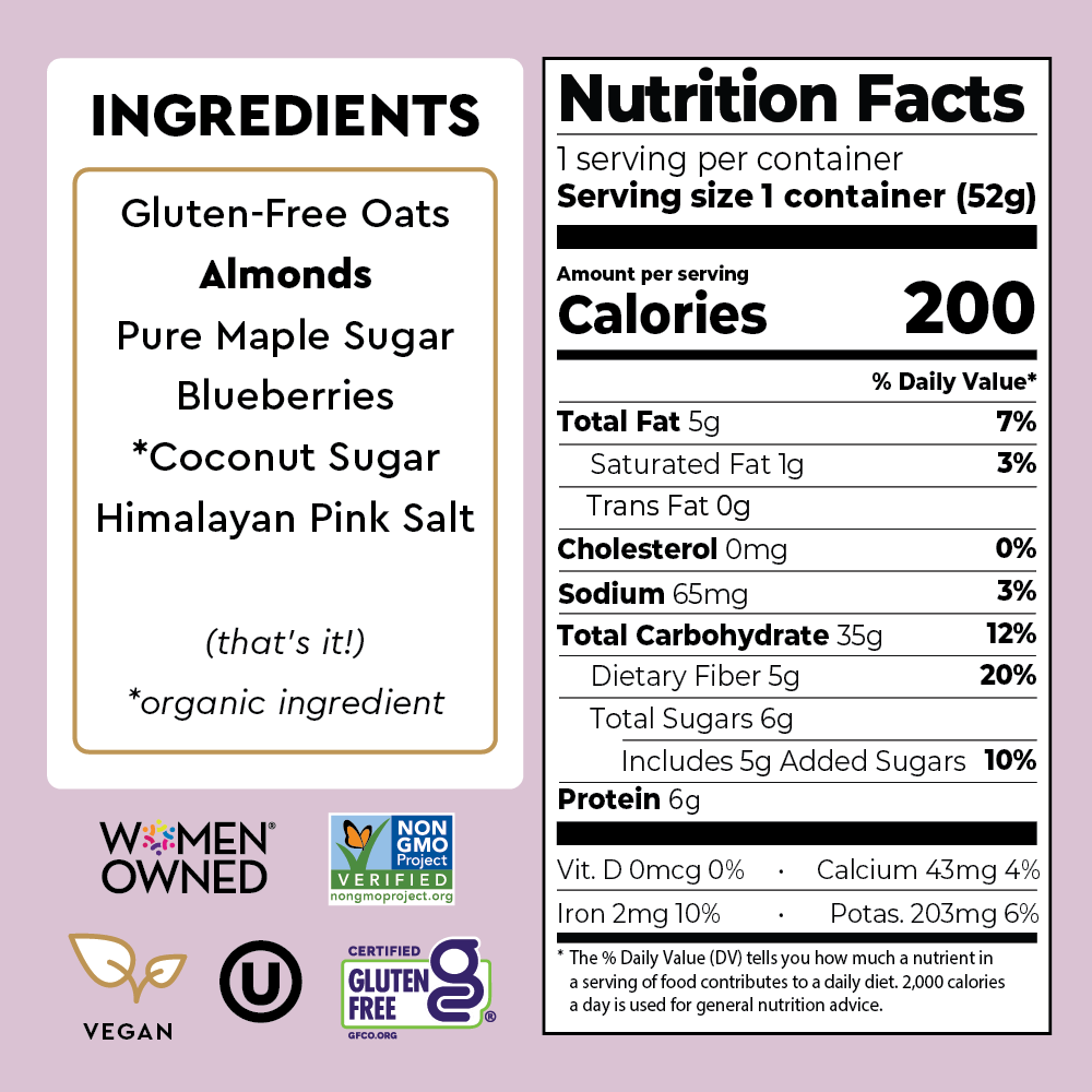 blueberry maple oatmeal cup nutrition facts and ingredients