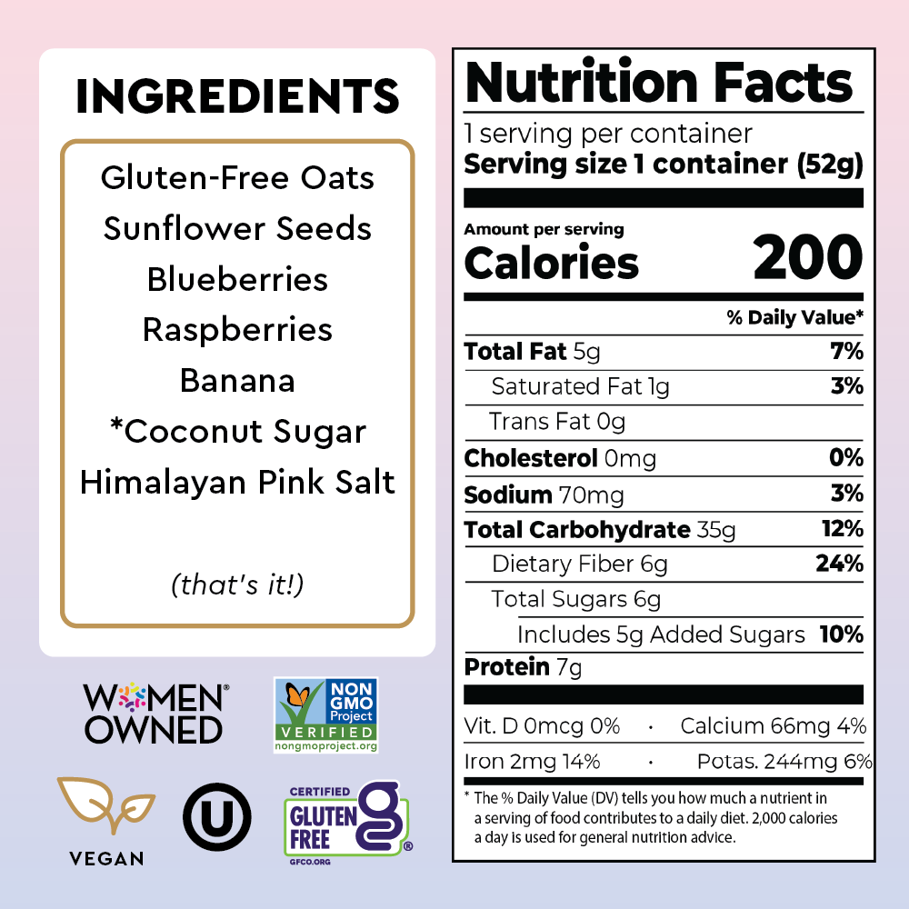 mixed berry instant oatmeal nutrition and ingredients
