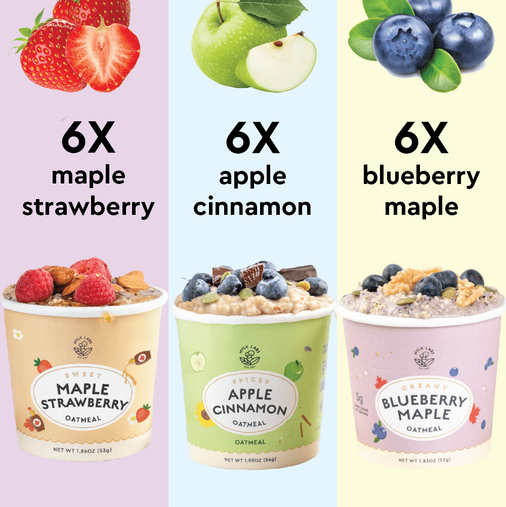 Fruity Oatmeal Bundle-Mylk Labs Apple Cinnamon, Blueberry Maple and Maple Strawberry Instant Oatmeal Cups