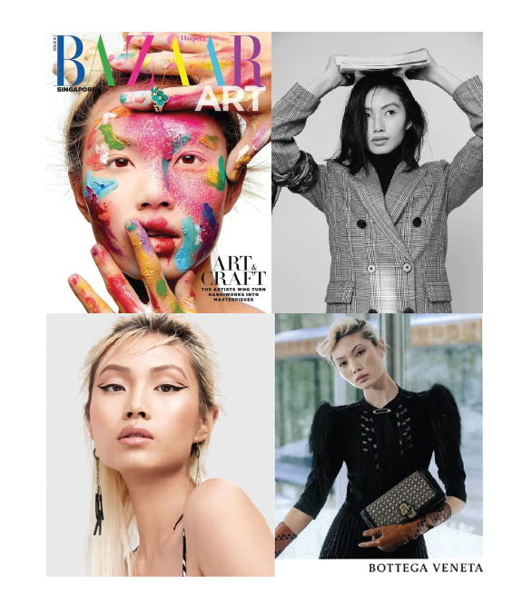 A group of modeling photos of Mylk Labs Founder & CEO Grace Cheng