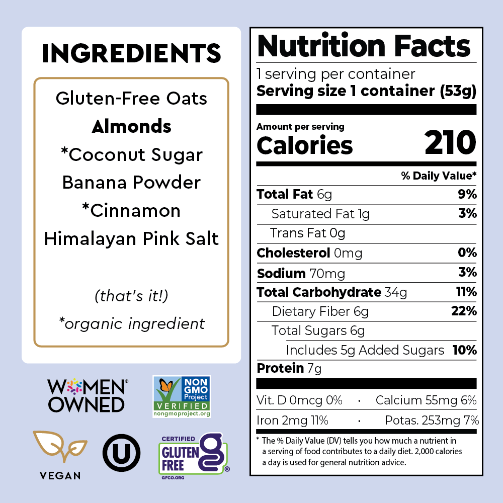 banana nut oatmeal nutrition facts and ingredients