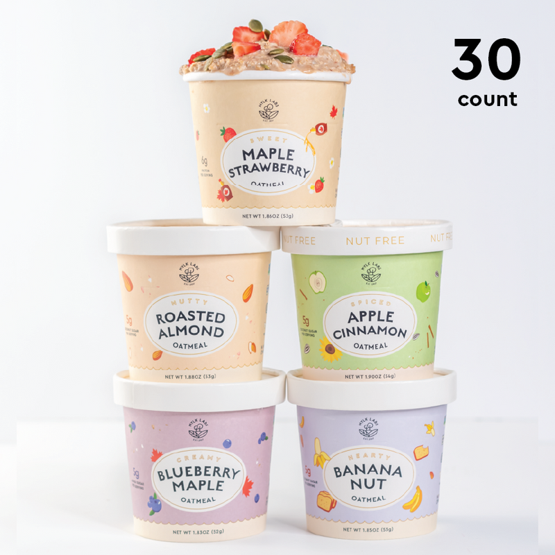Best Seller Bundle-Mylk Labs Apple Cinnamon, Blueberry Maple, Roasted Almond, Banana Nut and Maple Strawberry Instant Oatmeal Cups hover
