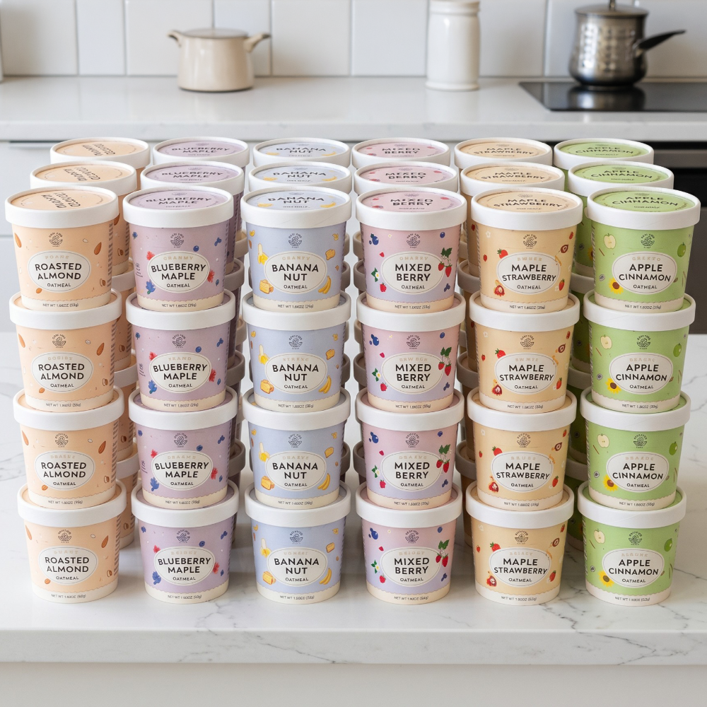 oatmeal cups in kitchen
