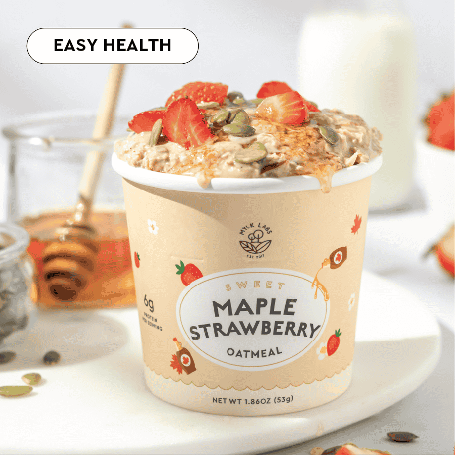 Maple Strawberry oatmeal with toppings for easy health