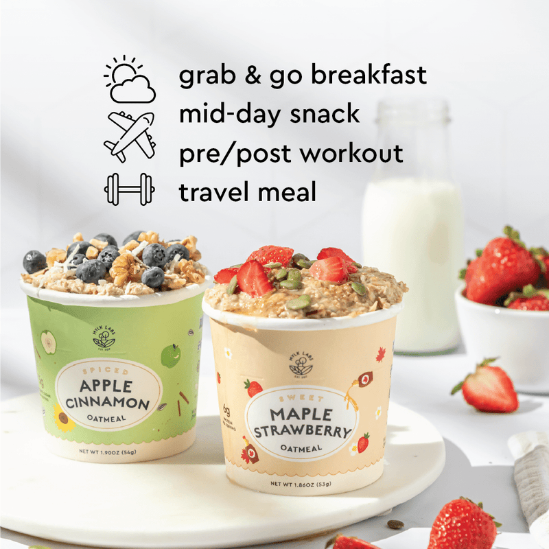 oatmeal usage - grab & go breakfast, snack, post workout, travel meal hover